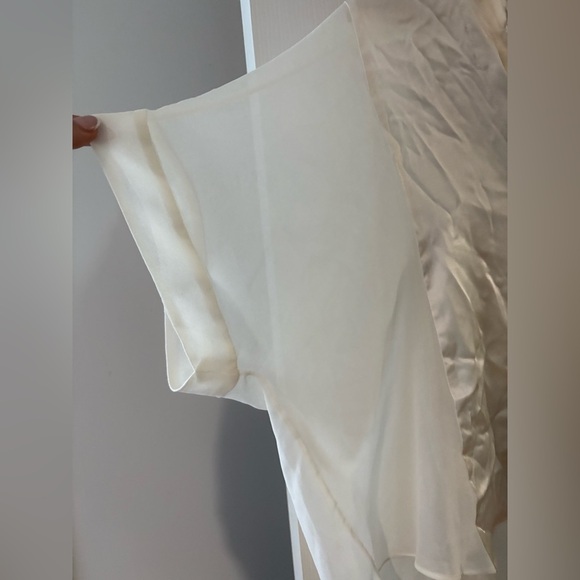 Zara silk short sleeve button down blouse oversized small white cream - Picture 2 of 10